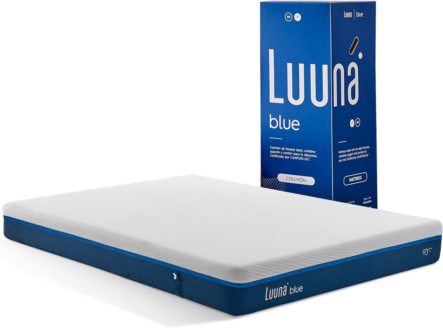Luuna Colchón Blue Individual, Espumas certificadas, Hecho en México, 3 Capas de Espuma, Memory Foam, Durabilidad, Colchón en Caja