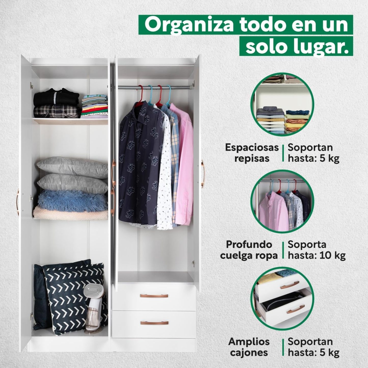 Kingshouse | Ropero De 6 Puertas con 2 Cajones – Color Café – Barra para Colgar – Estructura MDP – Mueble Organizador De Ropa – Armario para Casa, Recámara y Hogar