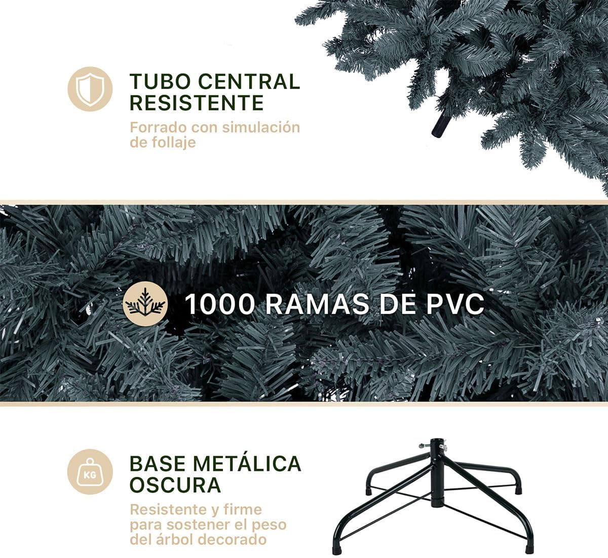 ESQUIMAL Árbol de Navidad Frondoso Pino Navideño Plegable, Cedro del Himalaya (Verde, 2.2 m)