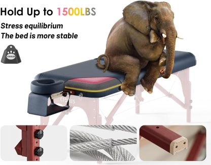 CLORIS - Mesa de masaje profesional de 84 pulgadas, portátil, 2 plegables, ligera, para spa, cama de tatuaje, altura ajustable con bolsa de transporte y pierna de aluminio que soporta hasta 1000