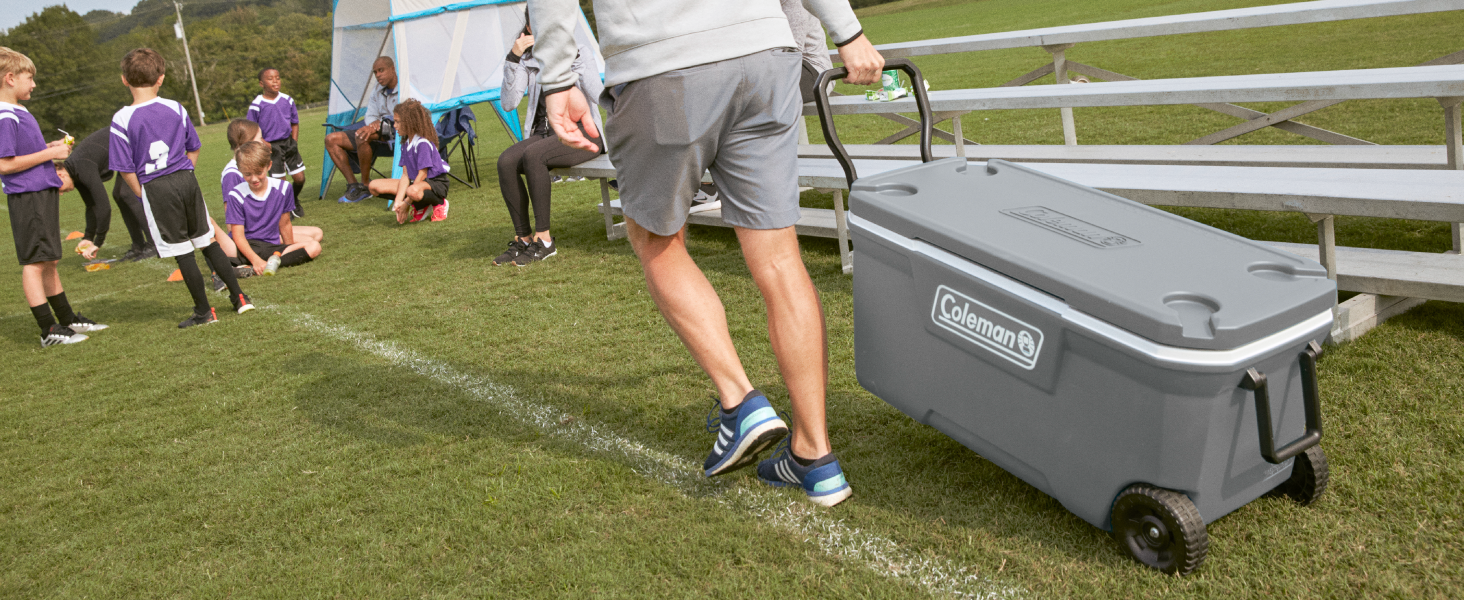 ruedas duro enfriador gris blanco juego de f&uacute;tbol deportes port&oacute;n trasero aperitivos bebidas mejor pap&aacute; grande mam&aacute; f&aacute;cil