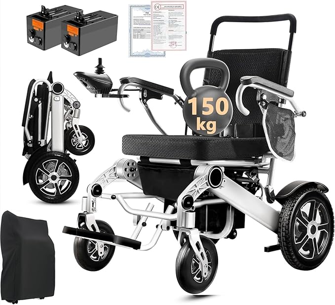 WEYRAL 40km Sillas de Ruedas Eléctrica Para Adultos, ligera, alcance de 40 km, Silla de Ruedas Eléctrica plegable, silla de ruedas eléctrica para todo terreno, capacidad de carga de 150 kg