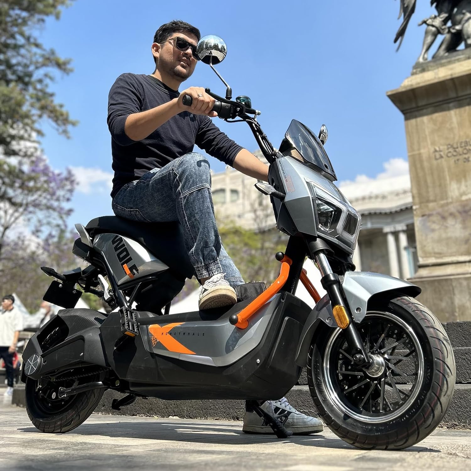 HONEYWHALE ZL-Wolf Bicicleta Electrica para Adultos, Bicimoto Eléctrica con Alarma, Máxima del Motor 1200W, Velocidad Máxima 55KM/H, Autonomía 50-55KM, Batería (72V, 20AH), Emite 7 Colores de luz