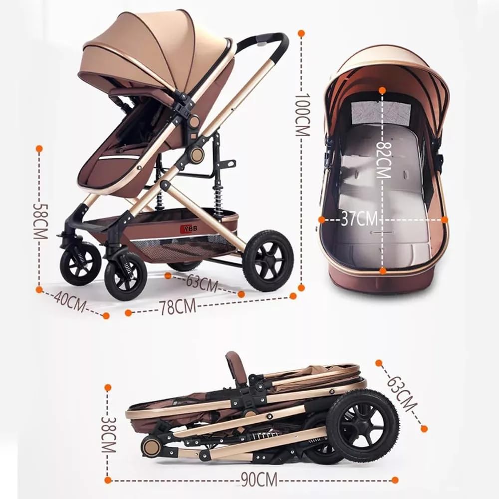 FINYQBET Carrito De Bebé Plegable Universal Para Cuatro Estaciones Sillas De Paseo para Bebés De Alta Vista para Bebés Recién Nacidos, Implementación Bidireccional Multifuncional Y Segura Caqui