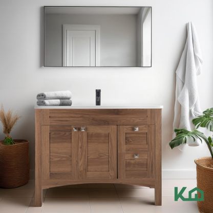 Kingshouse | Gabinete para Baño con Ovalín y Monomando – Mueble de Baño Lavamanos con 2 Cajones – Lavabo – Gabiente Organizador - Color Gris Mate – Fibra de Madera MDF – Lavamanos De Cerámica