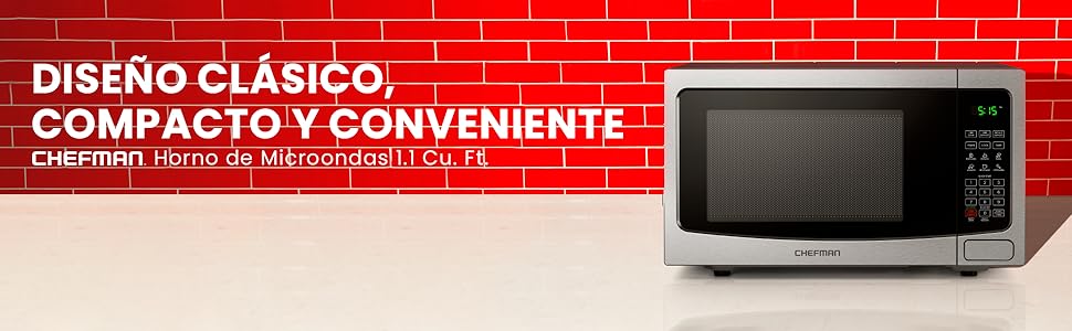 Horno de microondas Chefman, calienta comidas en segundos, descongela alimentos, cocina rapidamente