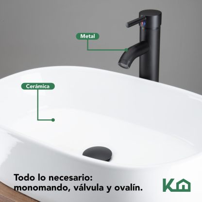 Kingshouse | Gabinete para Baño con Ovalín y Monomando – Mueble de Baño Lavamanos con 2 Cajones – Lavabo – Gabiente Organizador - Color Gris Mate – Fibra de Madera MDF – Lavamanos De Cerámica