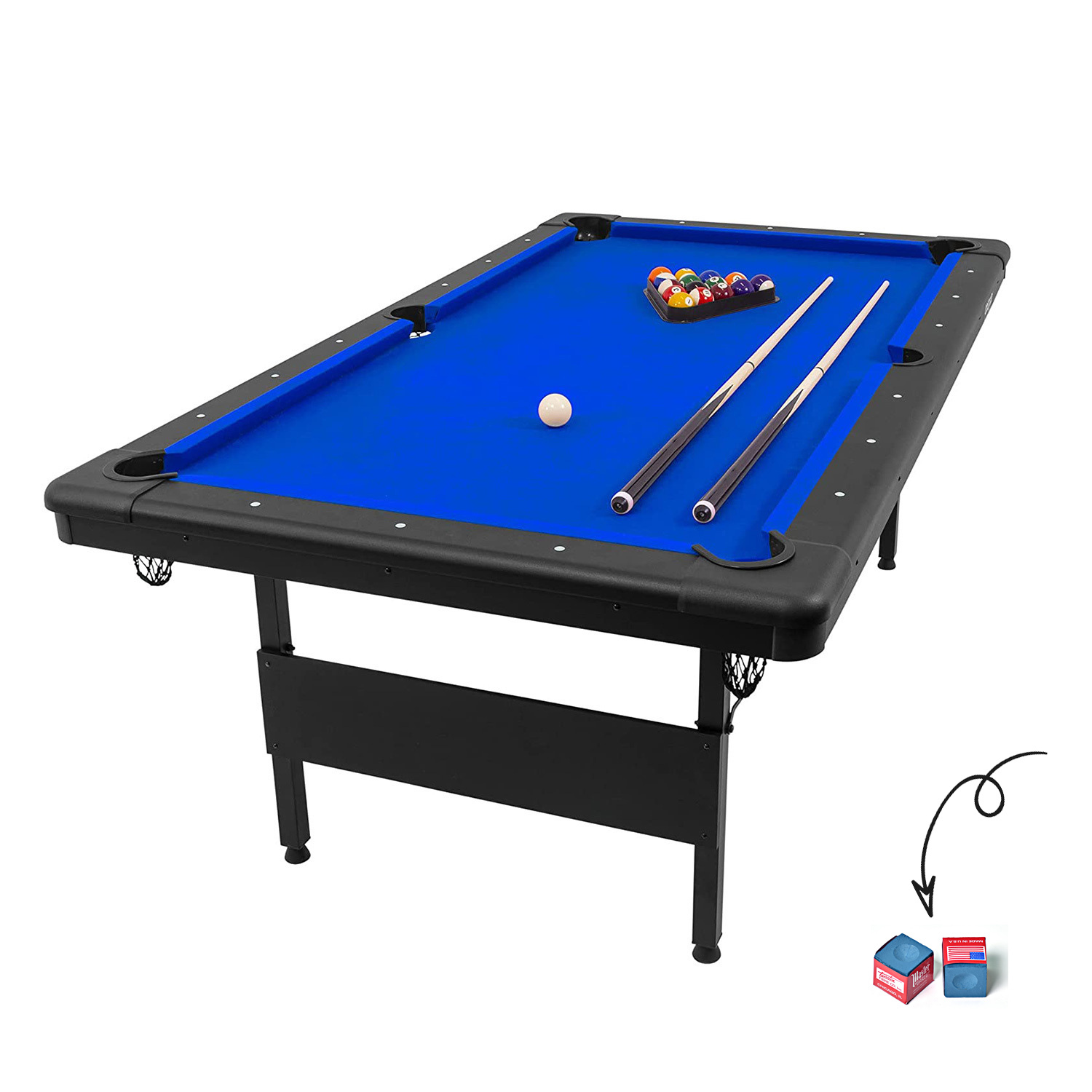 Mesa de billar de 7 pies – Mesa de billar portátil – Incluye juego completo de bolas, 2 tacos, tiza y cepillo de fieltro