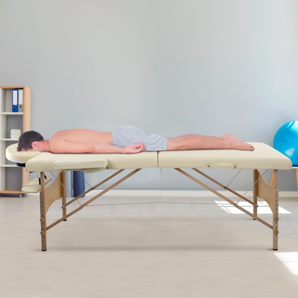 LUXZEN - Cama para Masajes Portatil Plegable Profesional con Estuche y Altura Ajustable Camilla Fisioterapia Ideal para Tatuar SPA Quiropraxia o Facial (Extra Grande 85cm Ancho) (Beige)