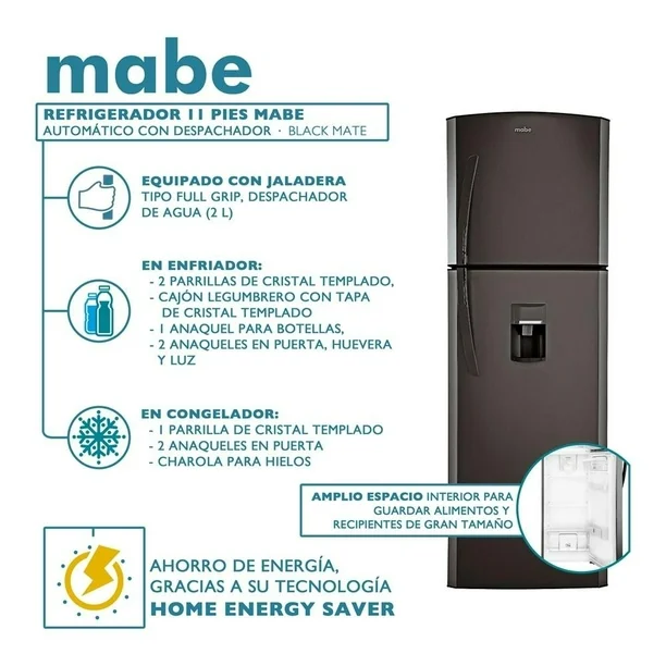 Refrigerador 11 Pies Mabe Automático con Despachador Black Mate