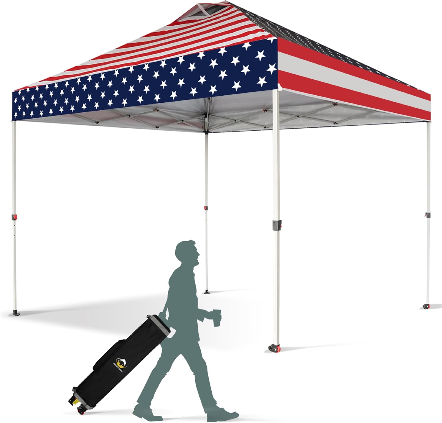 CROWN SHADES - Toldo desplegable de 3.60 x 3.60 metros, toldo patentado de un empuje con bolsa de transporte con ruedas, 8 estacas y 4 cuerdas, negro