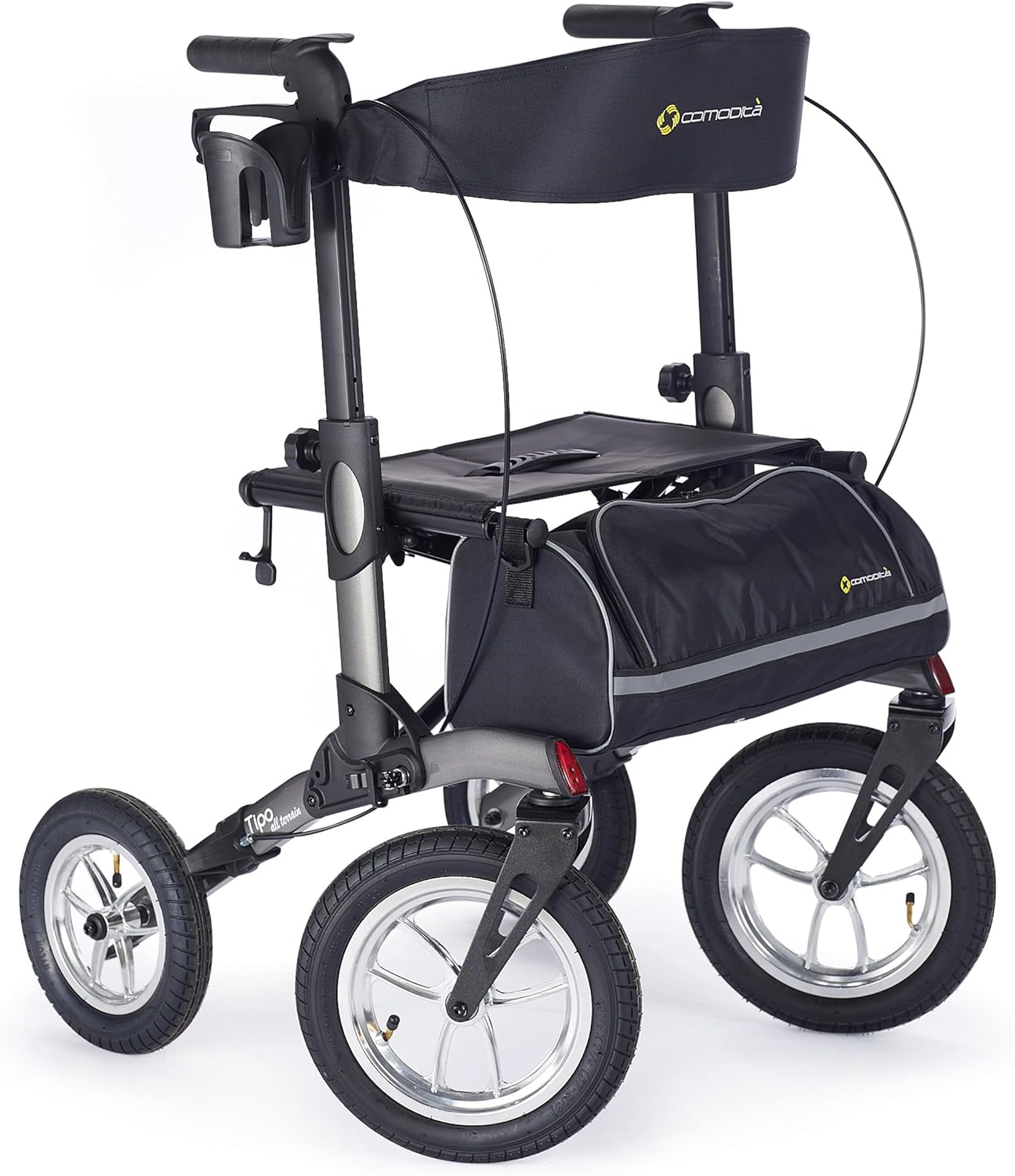 Tipo de comodidad Andador con ruedas para todo terreno, andador con ruedas para exteriores con asiento extra ancho y frenos para adultos y personas mayores, fácil de plegar, 4 ruedas, color champán metálico