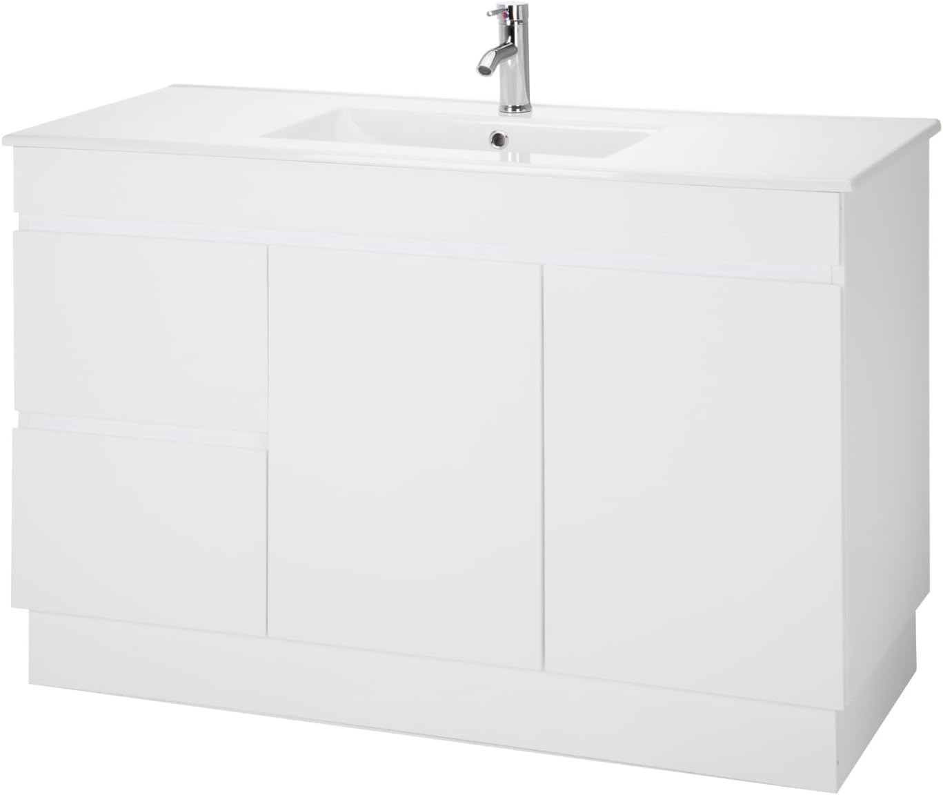 Kingshouse | Gabinete para Baño con Ovalín y Monomando – Mueble de Baño Lavamanos con 2 Cajones – Lavabo – Gabiente Organizador - Color Gris Mate – Fibra de Madera MDF – Lavamanos De Cerámica
