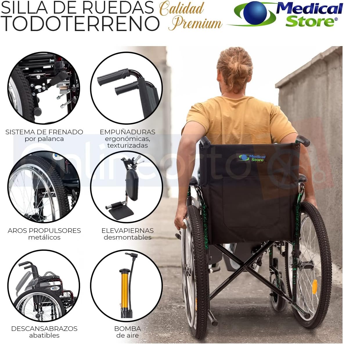 Medical Store Silla de Ruedas TODO TERRENO de Lujo, Modelo 101, Acero Resistente, Con Eleva piernas Desmontables y Descansabrazos Abatibles Color Rojo.…