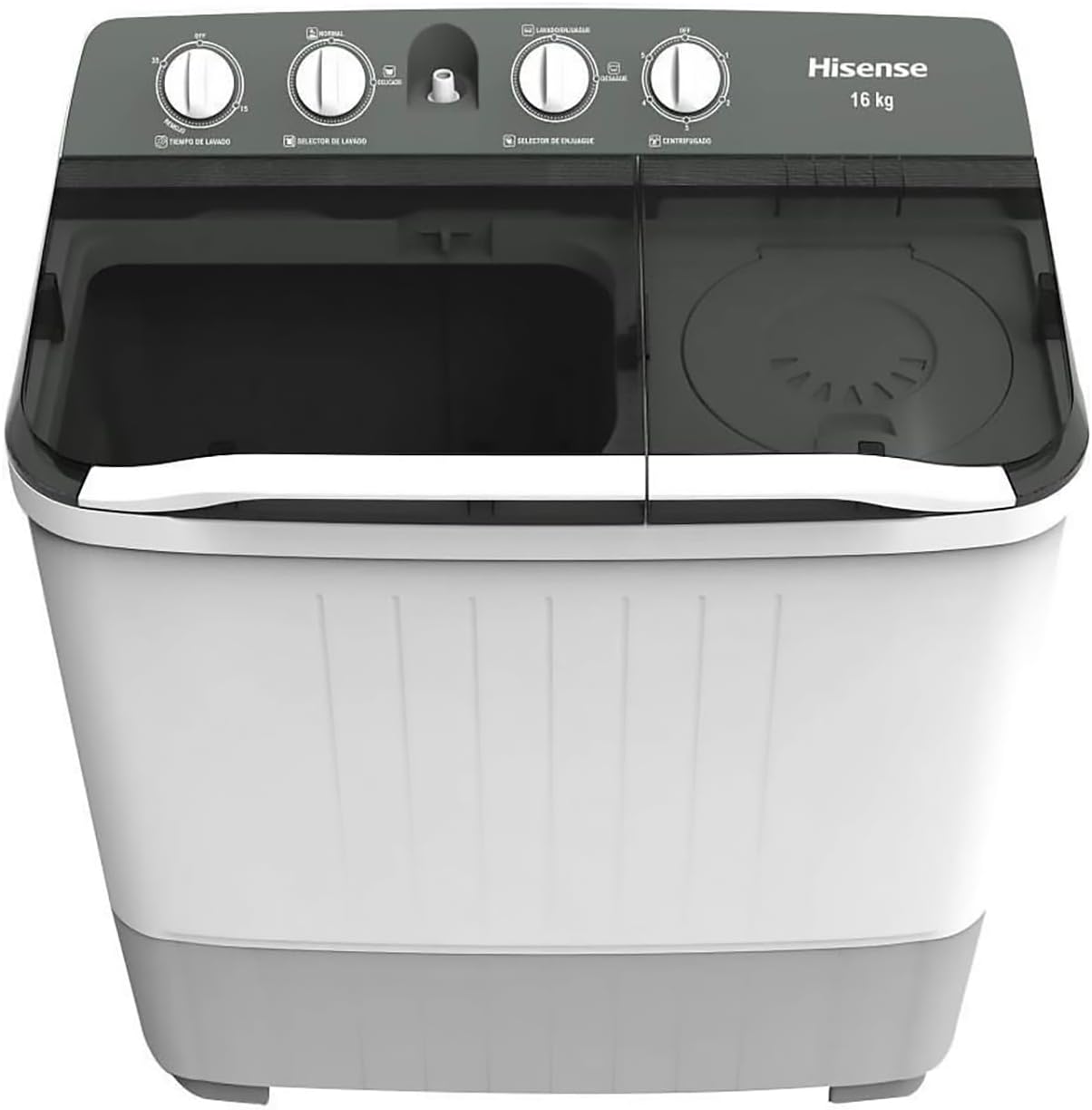 Lavadora Automatica Hisense doble tina 13 KG, carga superior, Blanca/Gris, modelo WSA1302P