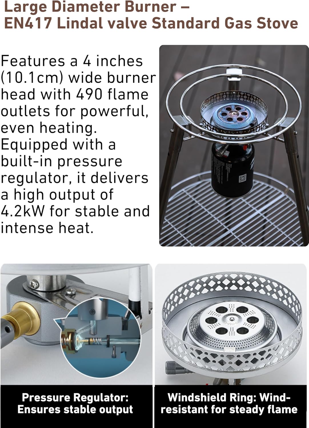 CAMPINGMOON GR-901 - Plancha para barbacoa de 18 pulgadas con válvula Lindal EN417 - Bote estándar para estufa de gas, soporte para quemadores de estufa de gas, soporte para parrilla de horno, kit de