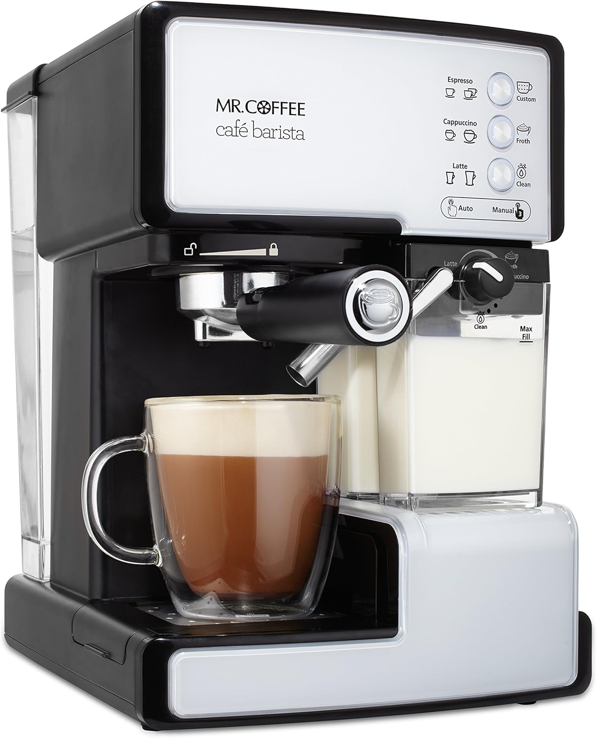 Mr. Coffee Cafe Barista Cafetera eléctrica para espresso con espumador de leche automático, BVMC-Ecm.P1000, Sin muestra gratis, Acero inoxidable, 1