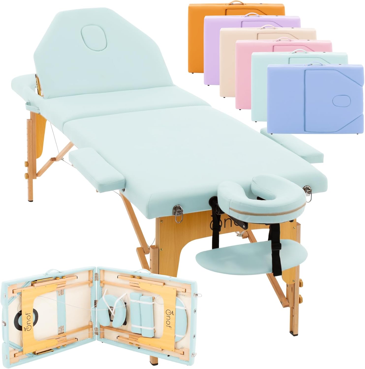 Onof Cama de Masaje Plegable de 3 Secciones y 8 Niveles de Altura Ajustable con Estuche Portátil para Uso Profesional Fisioterapia SPA Tatuajes Facial (Azul Maya)