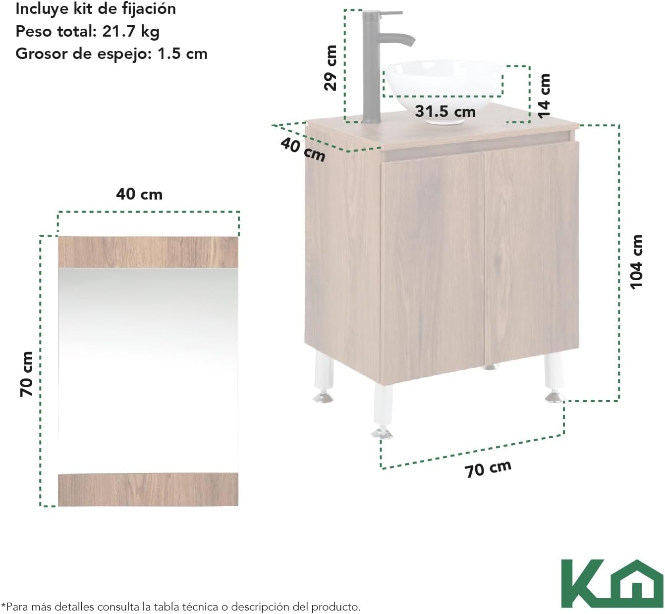 Kingshouse | Gabinete para Baño con Ovalín y Monomando – Mueble de Baño Lavamanos con 2 Cajones – Lavabo – Gabiente Organizador - Color Gris Mate – Fibra de Madera MDF – Lavamanos De Cerámica