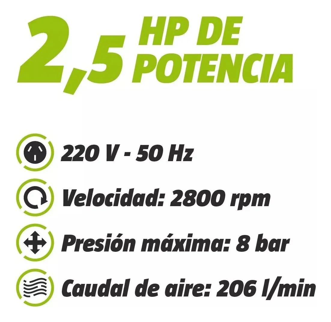 Compresor De Aire Kroner 50 Litros 2,5 Hp + Kit Aire Pintura Color Verde Fase eléctrica Monofásica Frecuencia 50 Hz/60 Hz