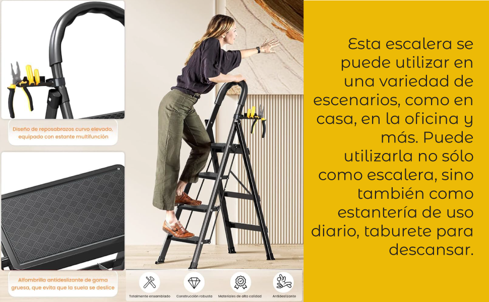 Escaleras de Tijera 3 Peldaños,Tubular Antiderrapante,Plegables, Casa,Oficina,Comercio,Industria