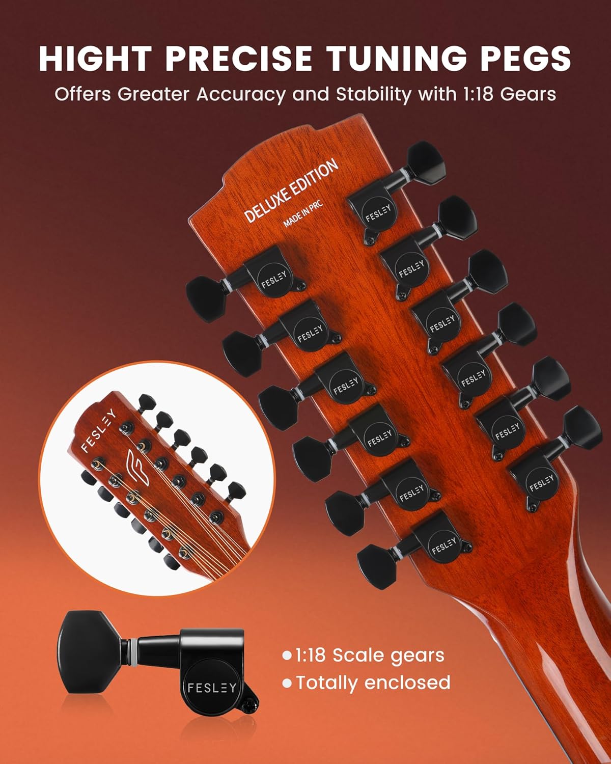 Fesley Guitarra de 12 cuerdas, guitarras eléctricas acústicas de tamaño completo para adultos, guitarra de abeto superior acústica, paquete de guitarra recortada con bolsa de concierto, púas, cuerdas, correa, natural