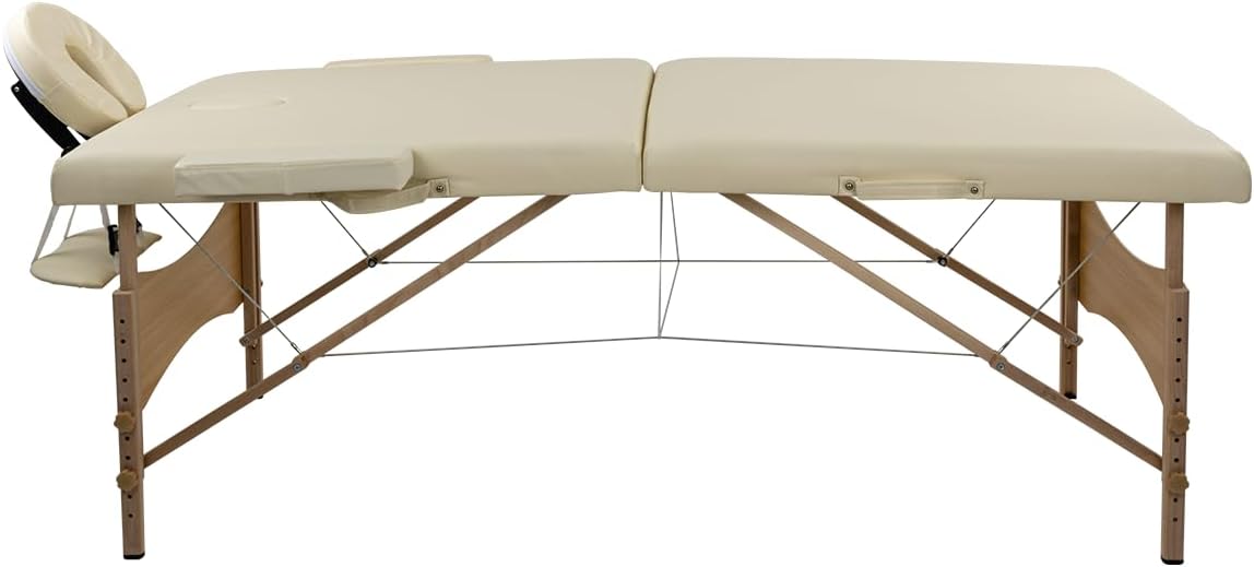 LUXZEN - Cama para Masajes Portatil Plegable Profesional con Estuche y Altura Ajustable Camilla Fisioterapia Ideal para Tatuar SPA Quiropraxia o Facial (Extra Grande 85cm Ancho) (Beige)