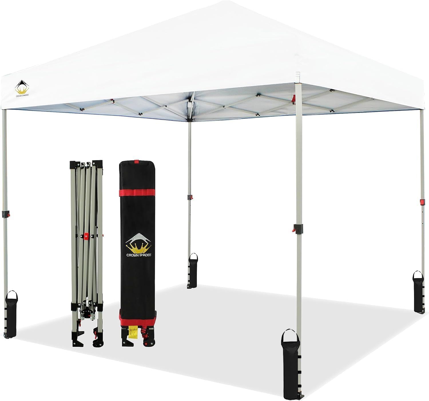 CROWN SHADES - Toldo desplegable de 3.60 x 3.60 metros, toldo patentado de un empuje con bolsa de transporte con ruedas, 8 estacas y 4 cuerdas, negro