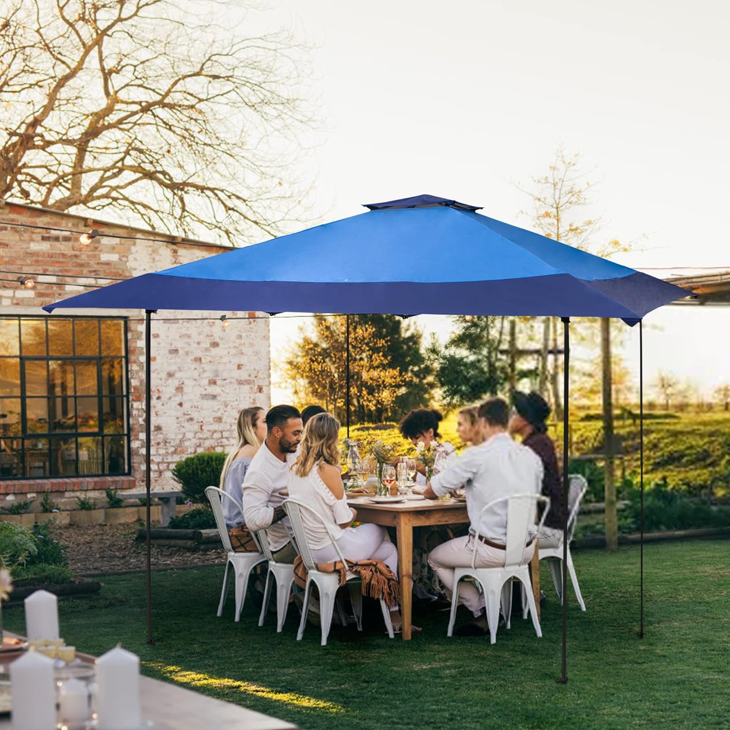 PHI VILLA - Toldo parasol con bloqueo UV de 4 x 4 m con kits de herramientas, pantalla de cenador para patio al aire libre, eventos de jardín, marrón-Clavijas de tierra para tienda de campaña al aire libre, clavijas para campamento con dosel