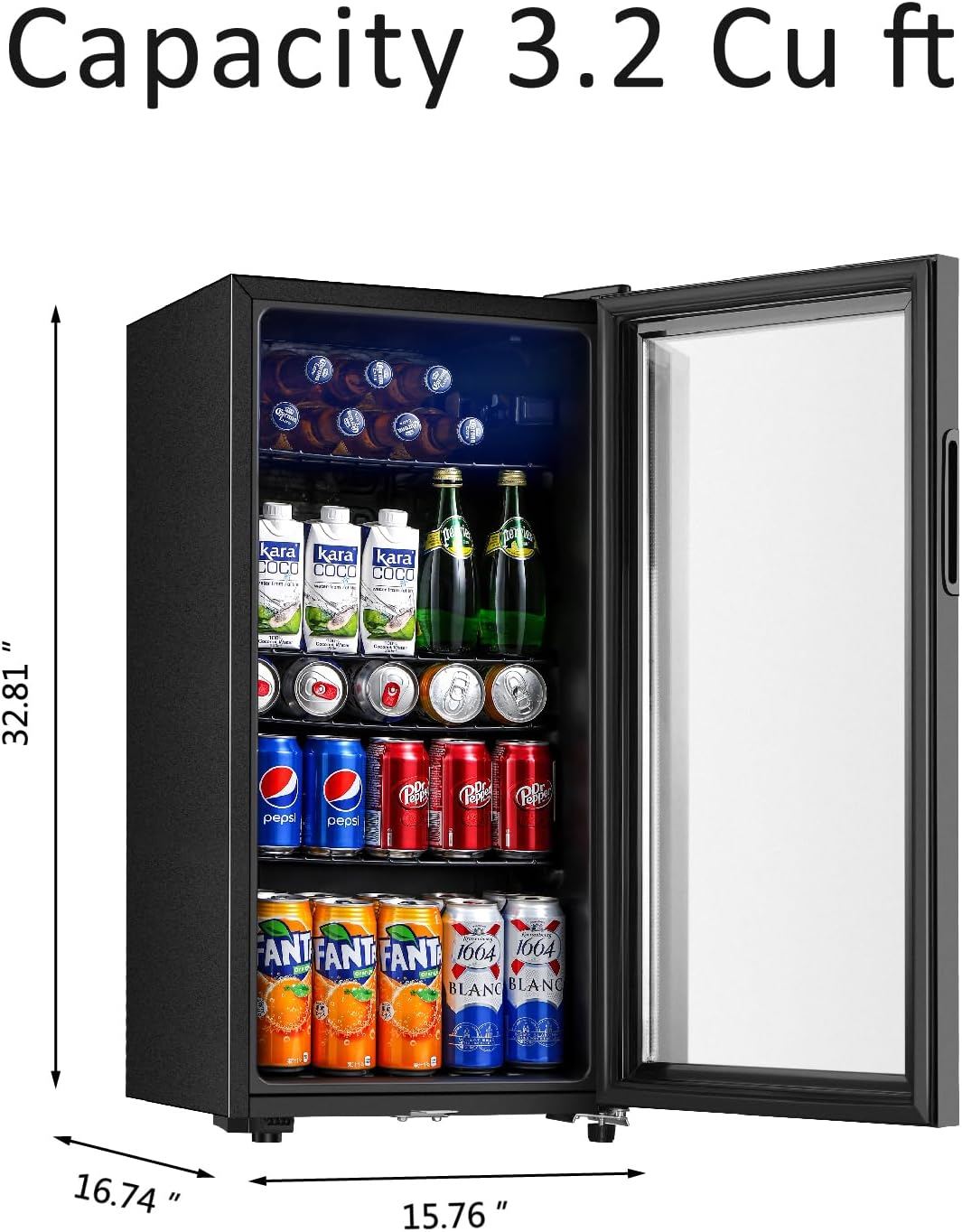 Saeoola - Refrigerador para bebidas, mini refrigerador de 3.2 pies cúbicos con puerta de vidrio doble, enfriador para refrescos, cerveza o vino para el hogar, oficina o bar con estantes extraíbles