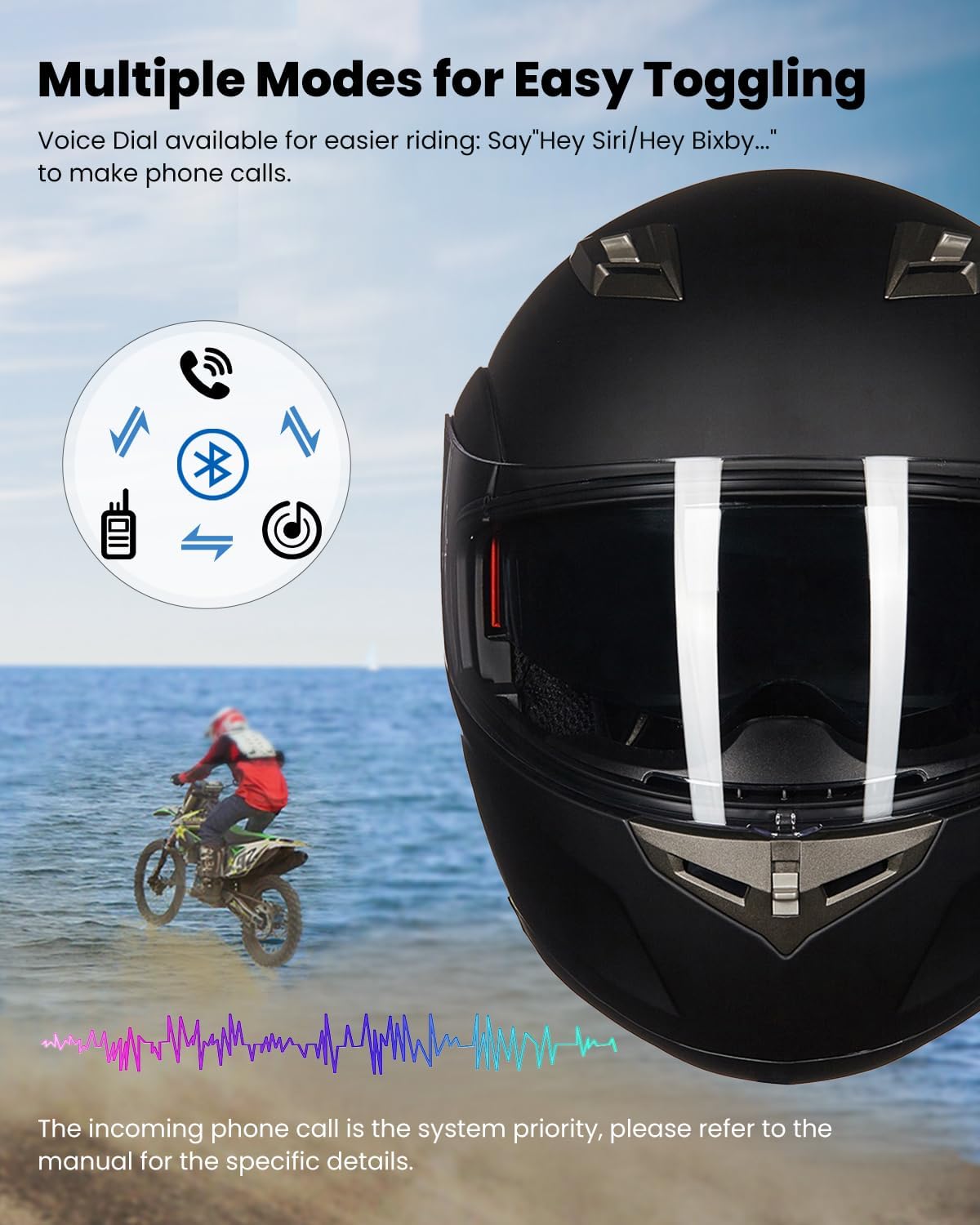 ILM - Casco de Motocicleta Modular Integrado con Bluetooth, con protección Solar para Mp3, Modelo 953/953 Pro