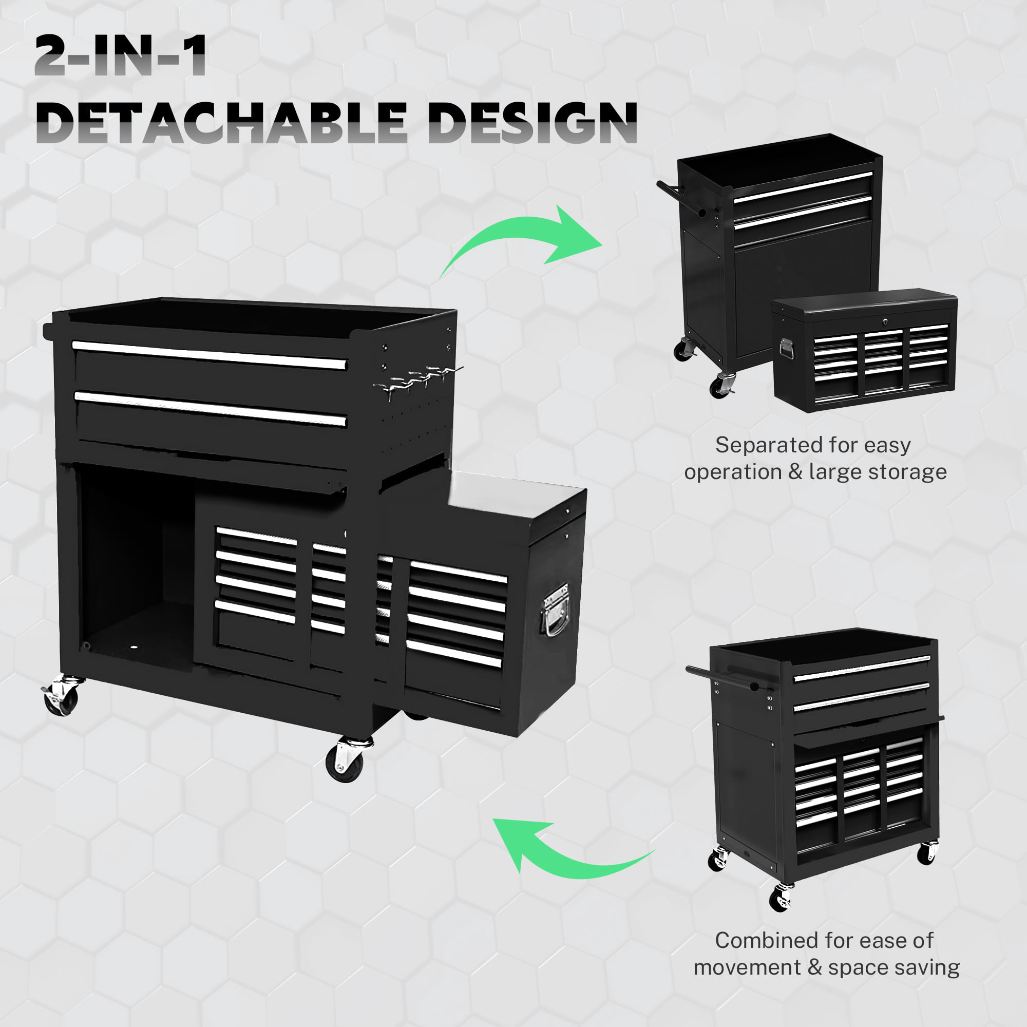 Seizeen Caja de herramientas y gabinete 2 en 1, organizador de caja de herramientas con ruedas de 8 cajones de gran capacidad, con ruedas, con cerradura, negro ----- Guantes