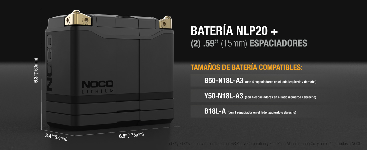 Lithium NLP20, Grupo 20, 600A Litio Powersports Batería, 12V 7Ah Batería de Moto con BMS Dinámico
