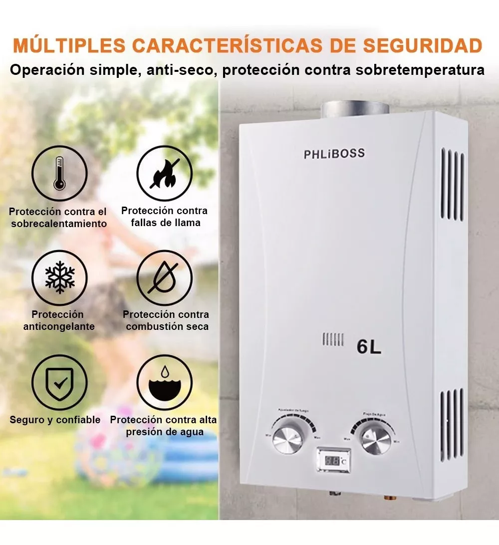 Calentador Agua A Gas Glp Instantaneo 6 Litros Con Pantalla
