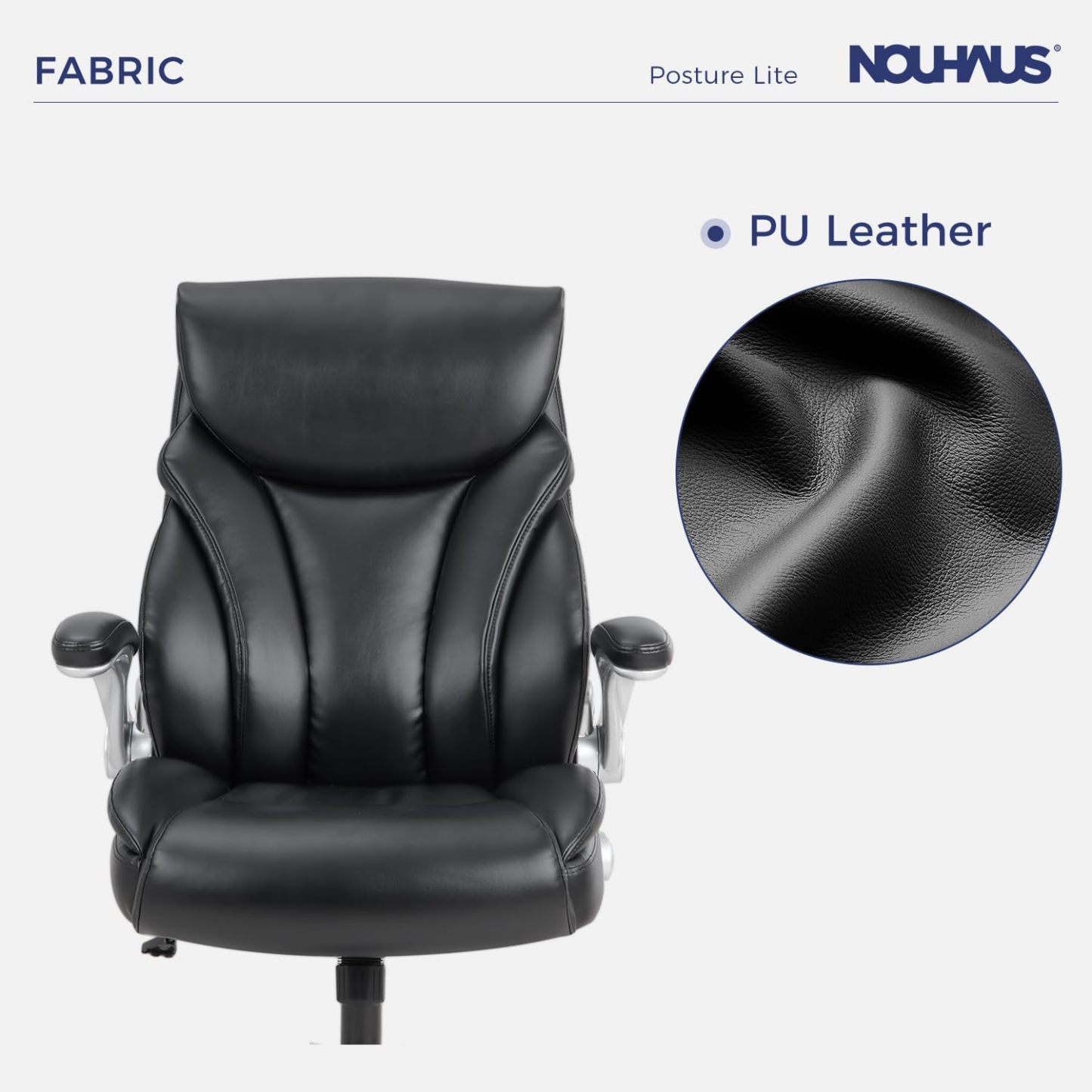 Nouhaus - Silla de oficina grande y alta con soporte lumbar, silla de oficina ergonómica de piel sintético, silla de computadora ejecutiva con reposabrazos ajustables (Posture Lite, blanco)