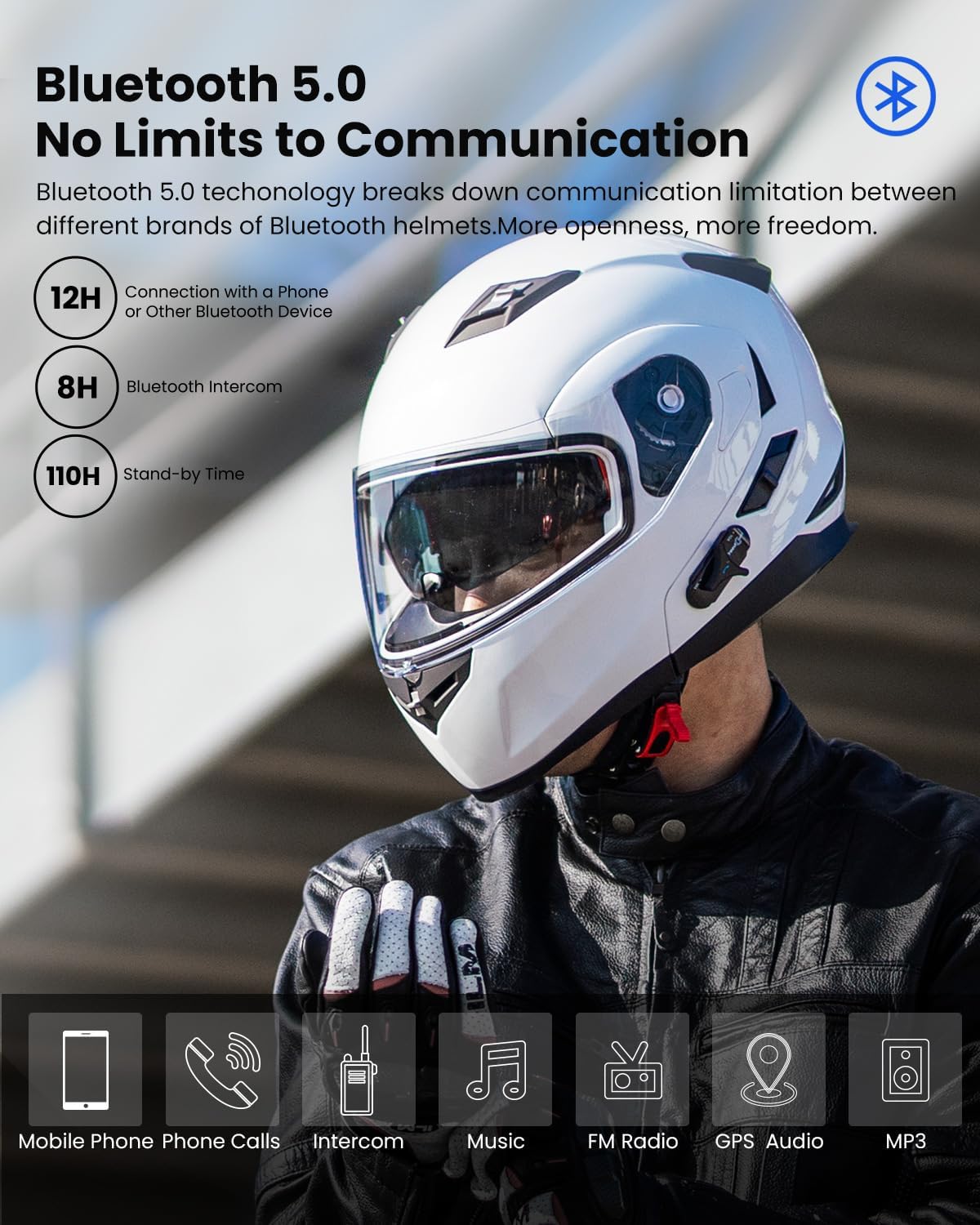 ILM - Casco de Motocicleta Modular Integrado con Bluetooth, con protección Solar para Mp3, Modelo 953/953 Pro