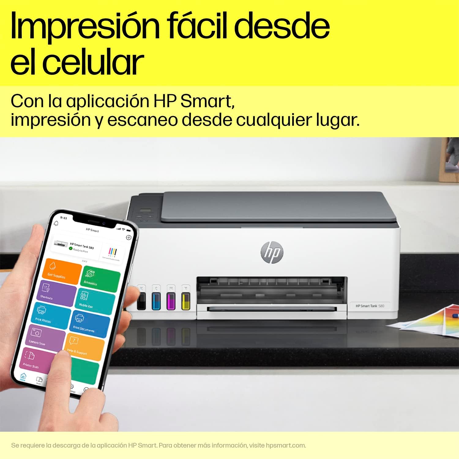 HP Impresora Multifuncional Smart Tank 585, Tinta Continua, Color, Wi-Fi, Dúplex (Doble Cara) Manual, Impresión Desde Smart App, hasta 2 años de Garantía* (1F3Y4A)