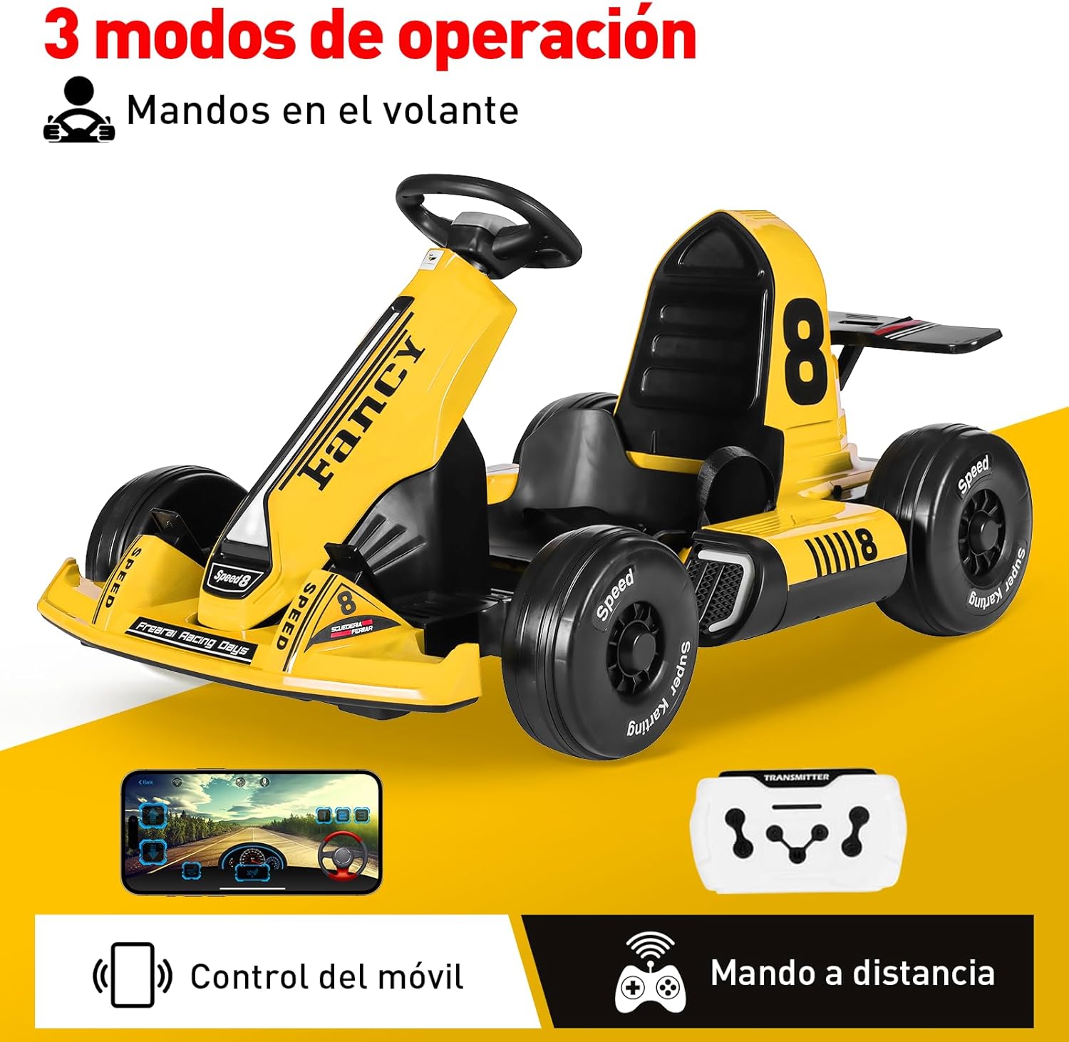 HONEYWHALE Go Kart Eléctrico para Niños con Asiento Ajustable, Modo Control Remoto, Velocidad Máxima 4km/h, Carro Electrico Niño Montable con Luz Led y Musica, Moto Electrica Infantil Niño