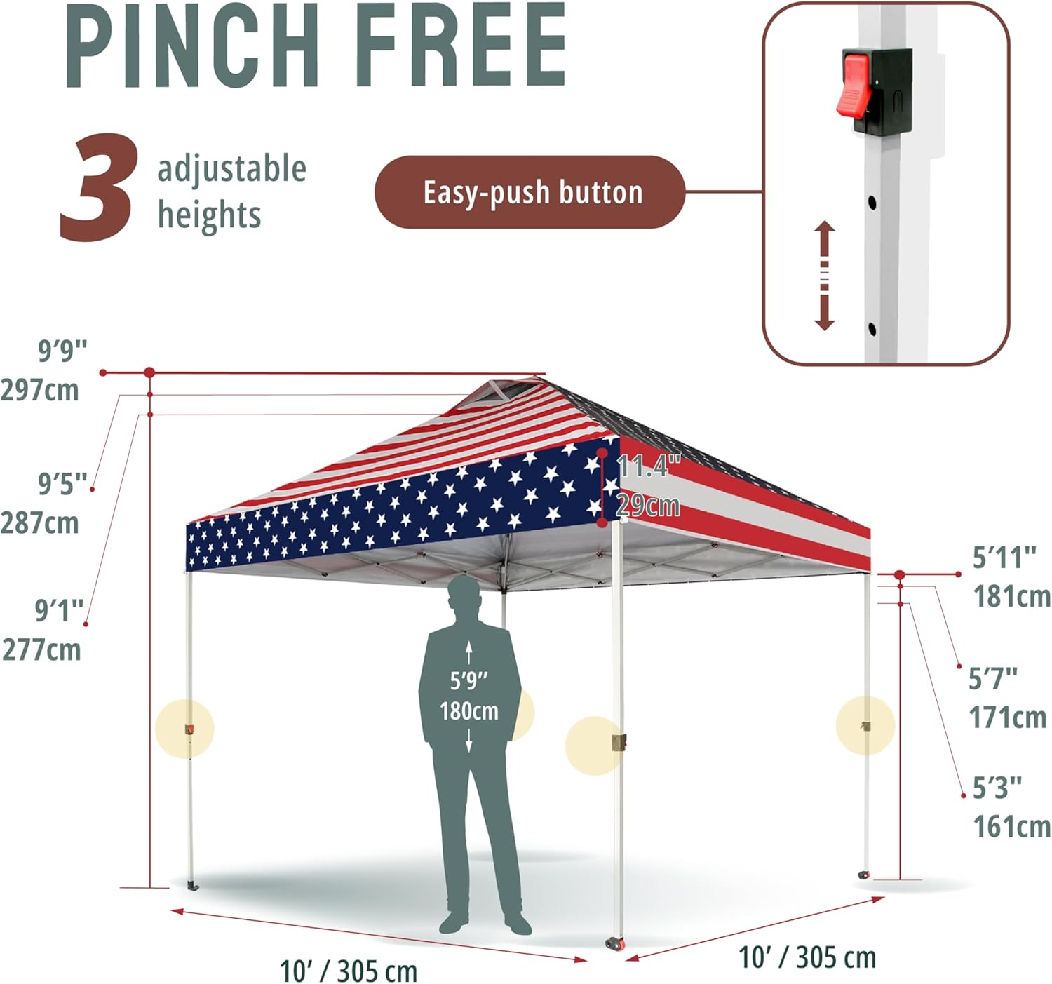 CROWN SHADES - Toldo desplegable de 3.60 x 3.60 metros, toldo patentado de un empuje con bolsa de transporte con ruedas, 8 estacas y 4 cuerdas, negro