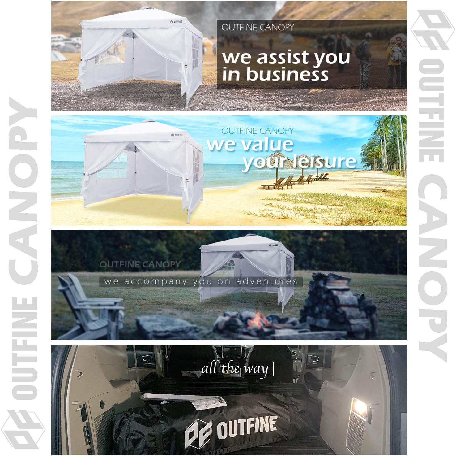 OUTFINE - Toldo desplegable de 10 x 10 pies, para cenador instantáneo, totalmente impermeable, toldos para fiestas al aire última intervensión con 4 paredes laterales extraíbles, estacas x 8, cuerdas x 4 (negro, 10 x 10 pies)