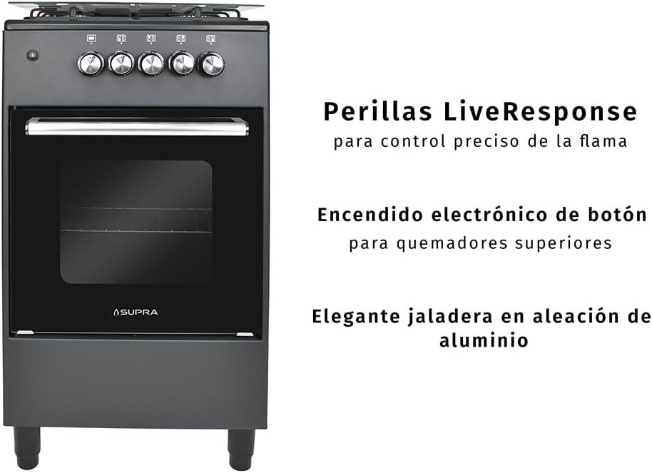 SUPRA Estufa de piso a gas de 4 quemadores de 50 cm Mod. AMBROSIA color negro mate