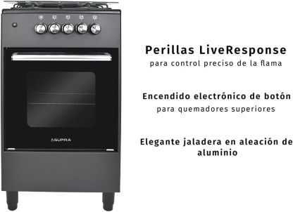 SUPRA Estufa de piso a gas de 4 quemadores de 50 cm Mod. AMBROSIA color negro mate