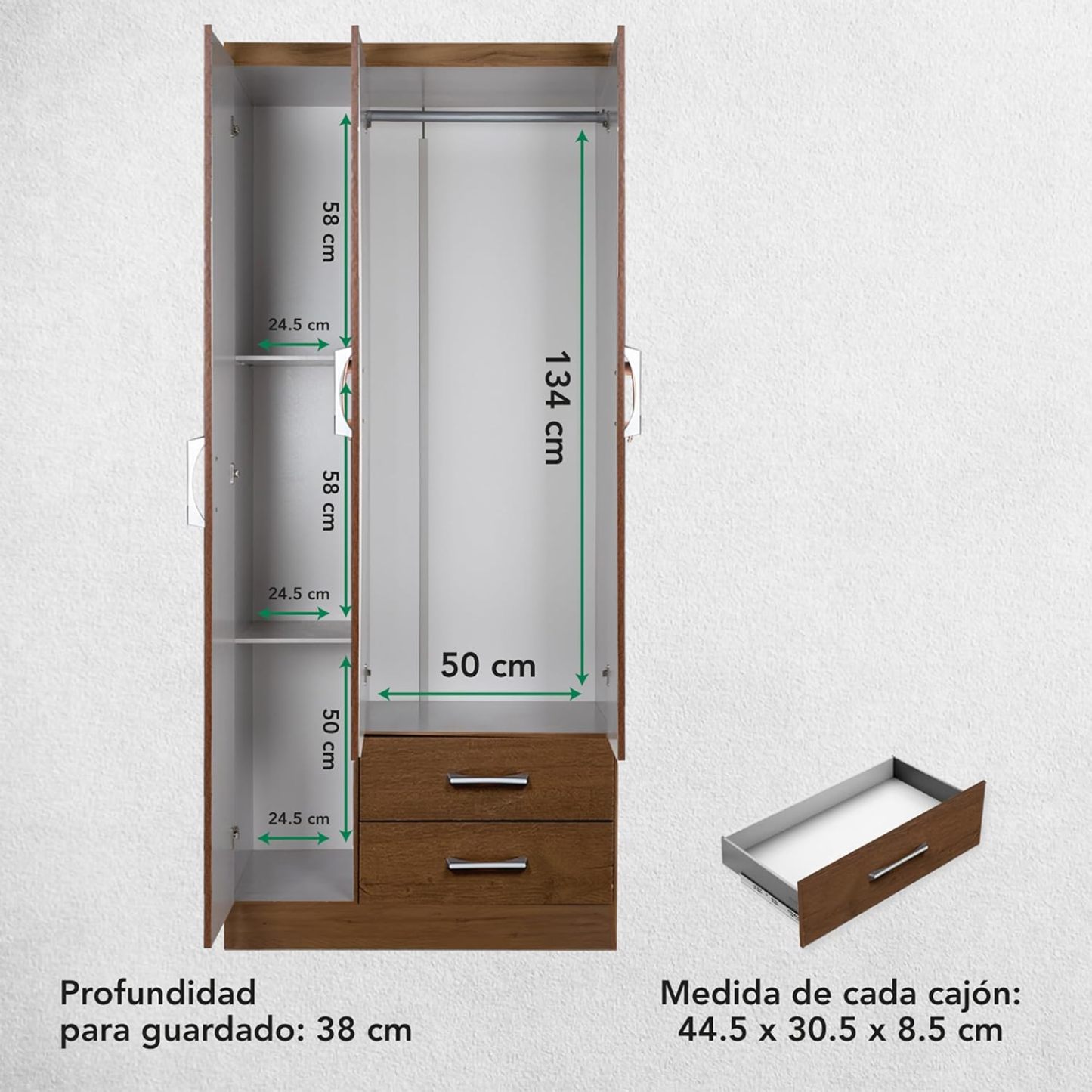 Kingshouse | Ropero De 6 Puertas con 2 Cajones – Color Café – Barra para Colgar – Estructura MDP – Mueble Organizador De Ropa – Armario para Casa, Recámara y Hogar