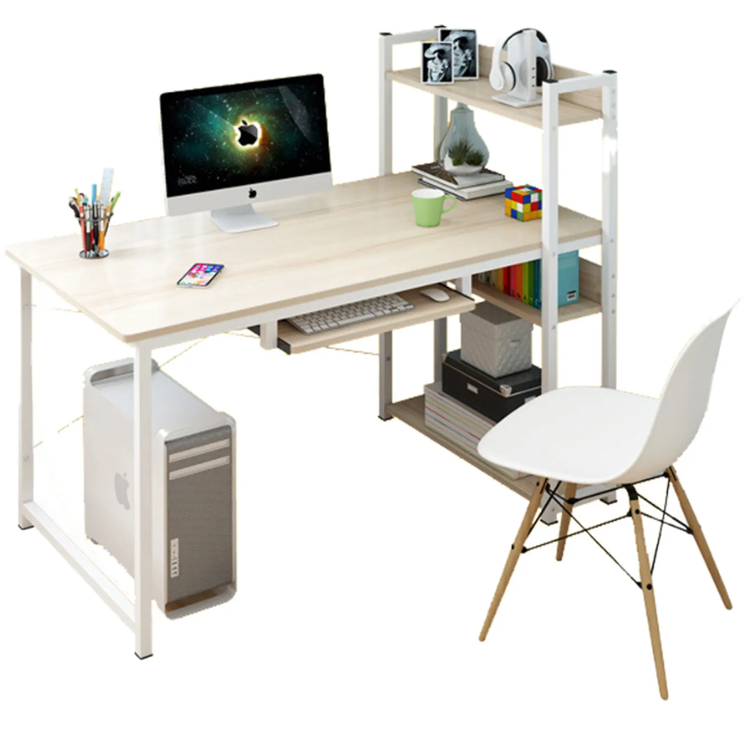 Escritorio y silla para Ordenador y Estantería Combinada