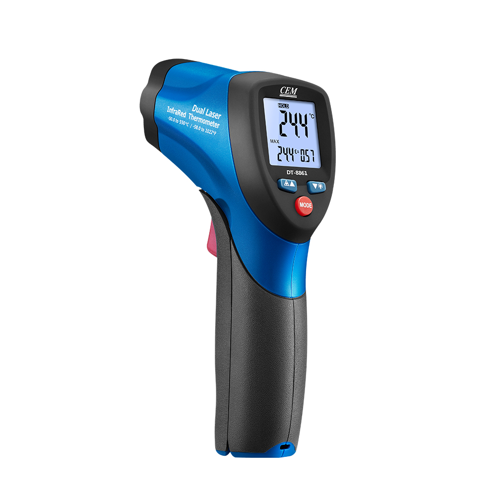 DT-8861 Dual Laser IR Thermometer | -50 to 550°C | 12:1 D:S Ratio | Adjustable Emissivity | 8861