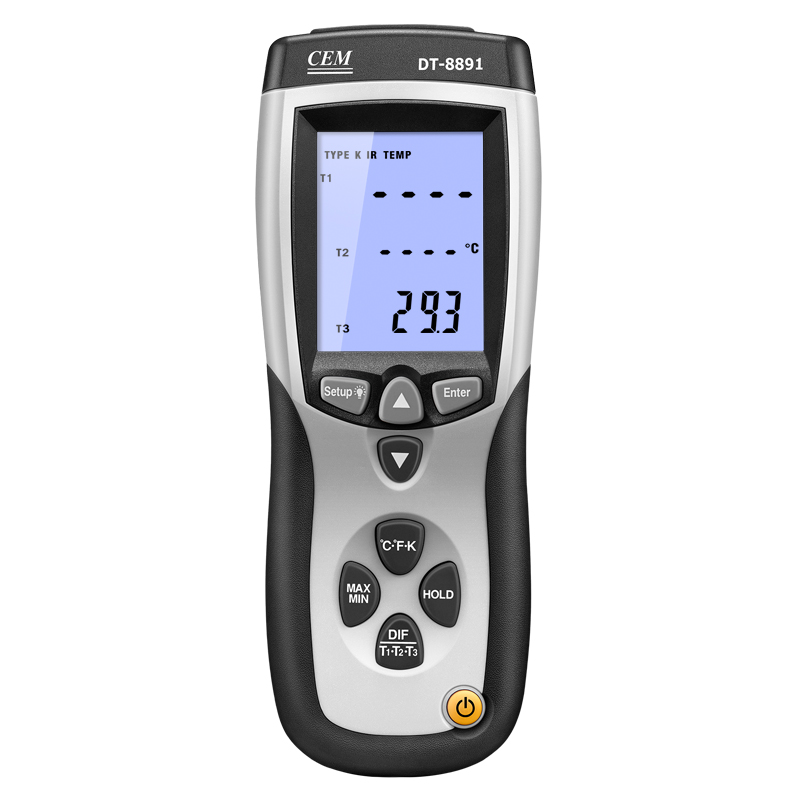 DT-8891 Dual Input Thermocouple Thermometer with IR | Type K & Infrared | Differential Temperature