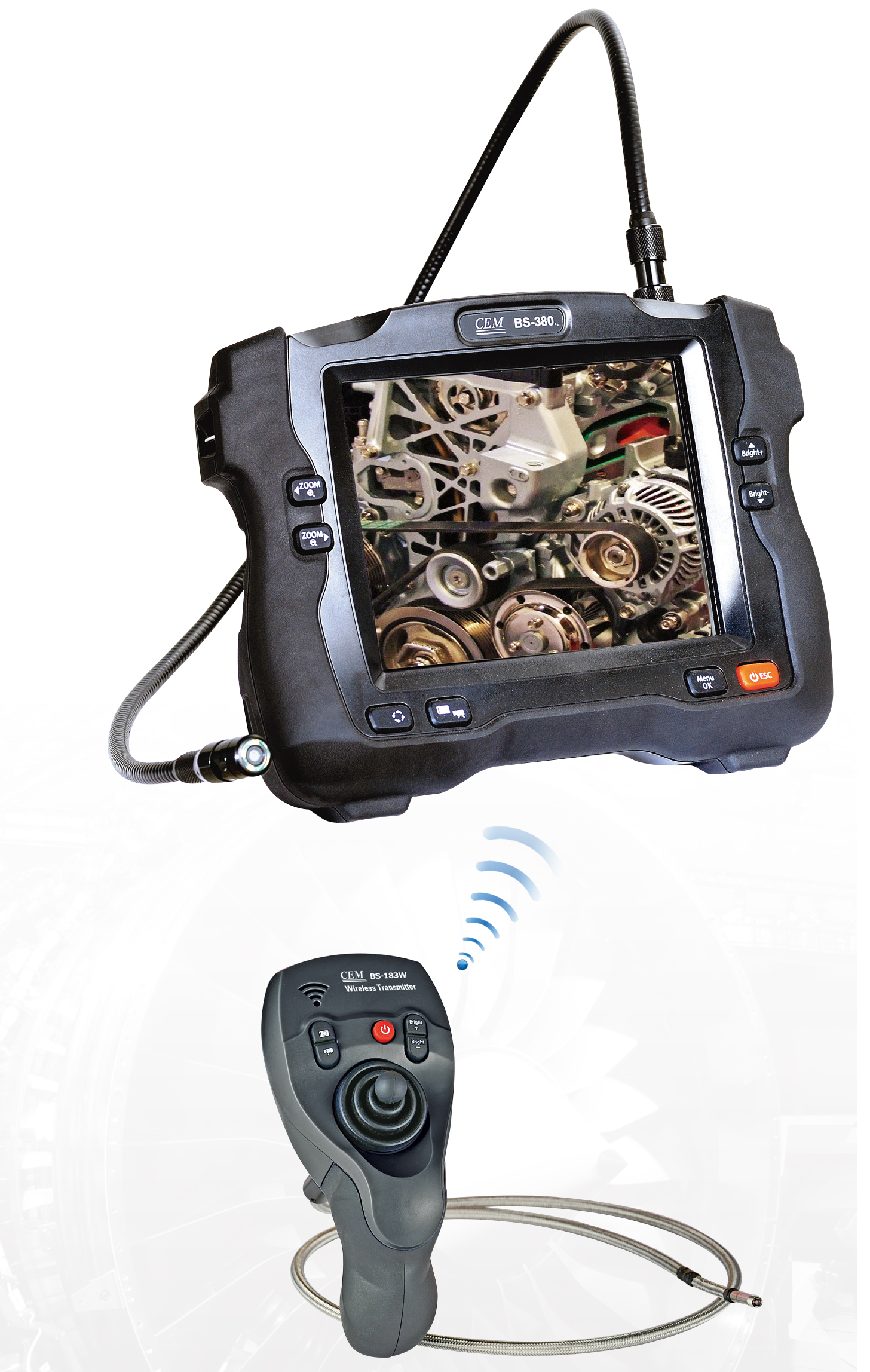 BS-380 High Definition Video Borescope | 8" LCD | 1080P Video | 4MP Photo | IP67 Waterproof