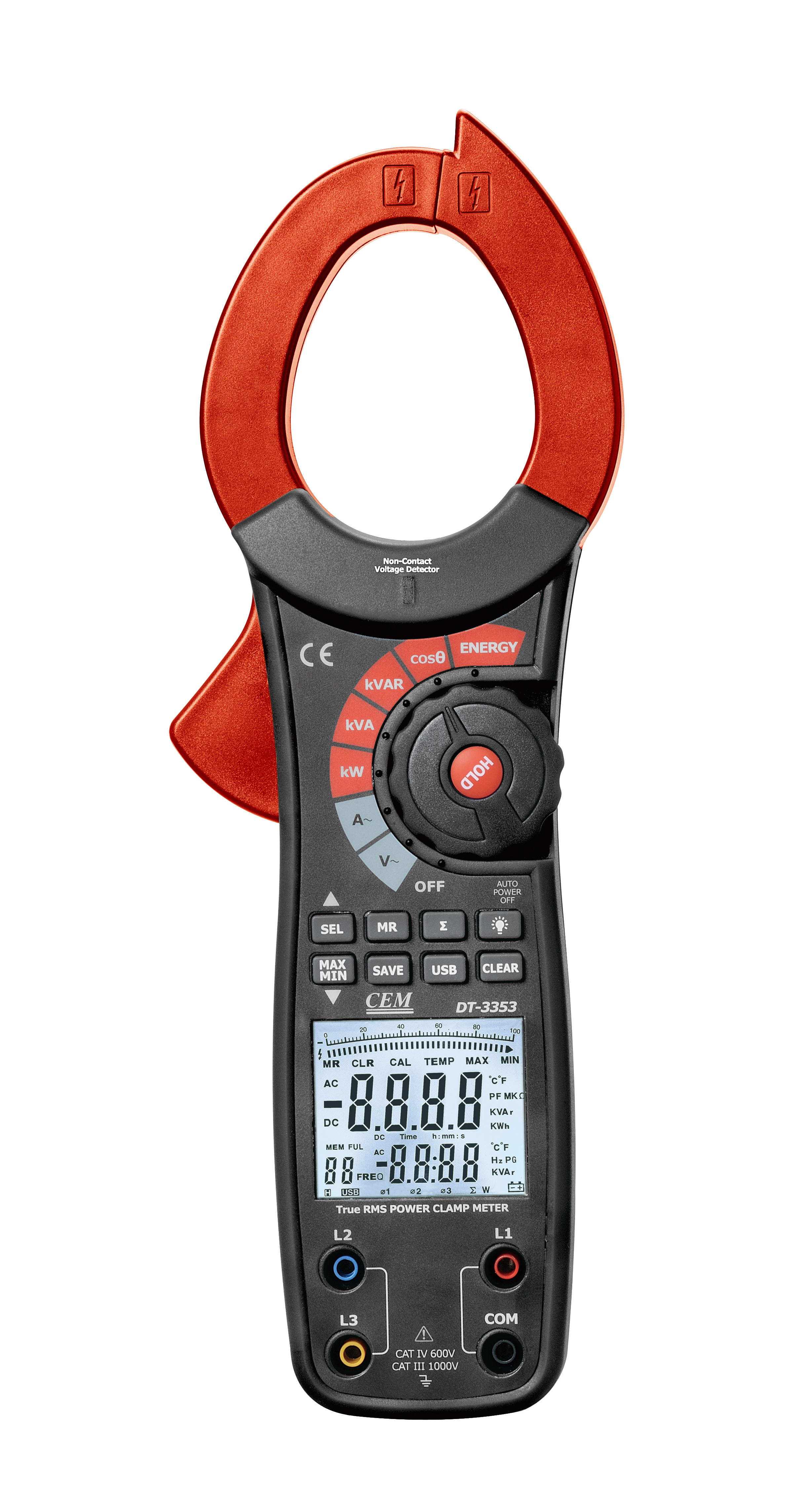 DT-3353 True RMS 1000A AC Watt Clamp Meter | Power Analyzer | Single/Three-Phase | USB Data Logger | 55mm Jaw