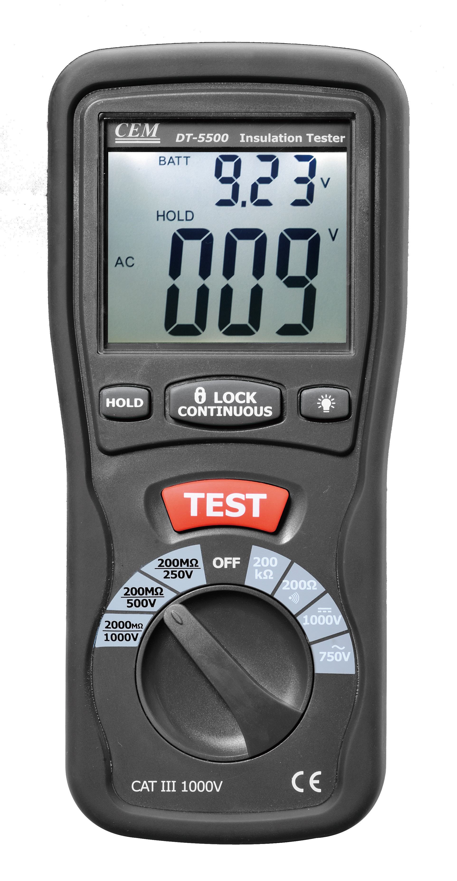 DT-5500 Insulation Tester | 2000MΩ Insulation Test | CAT III 1000V | Dual Display | Meets IEC10101