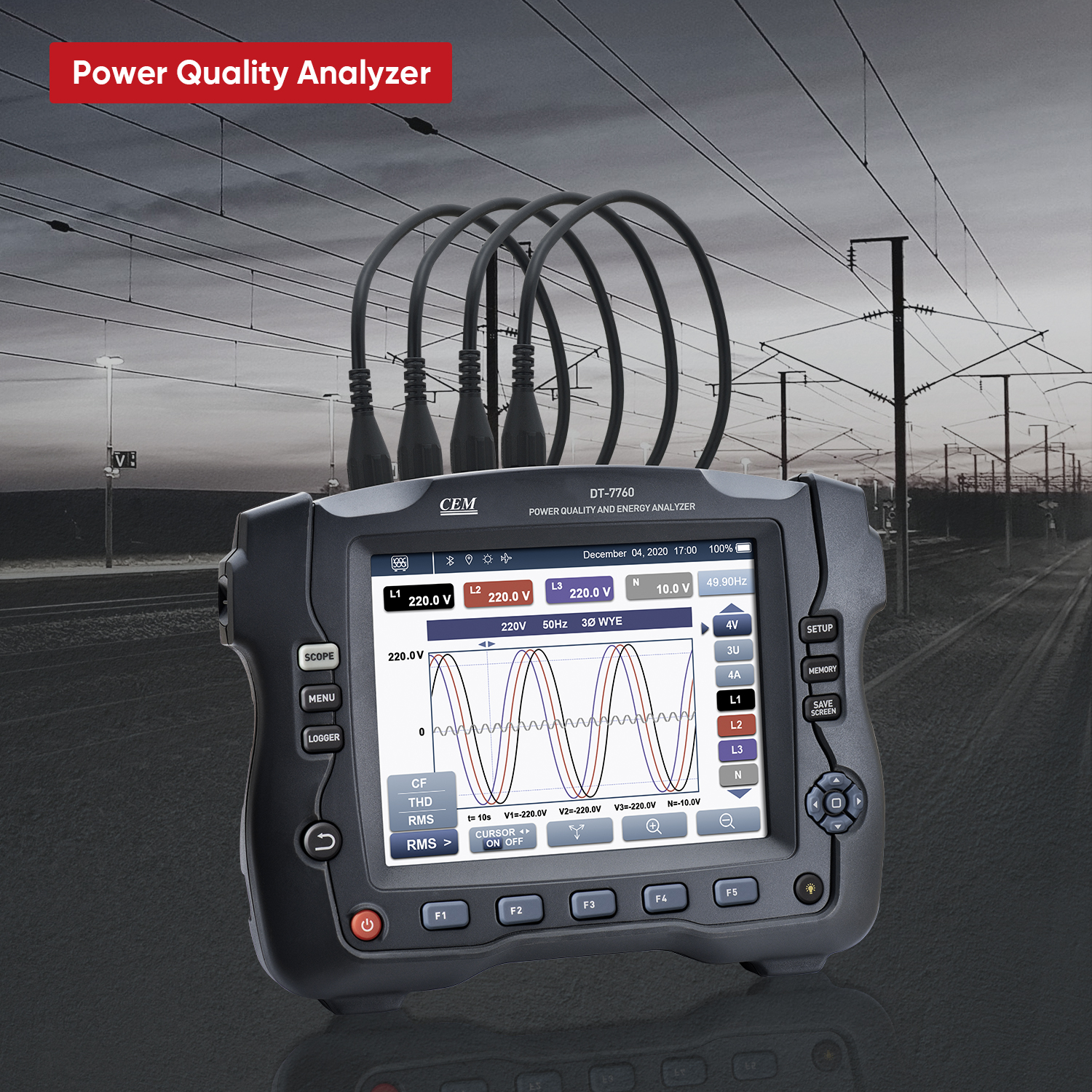 DT-7760 Three-phase Power Quality Analyzer | Class A Compliant | CAT IV 600V | Bluetooth & WiFi